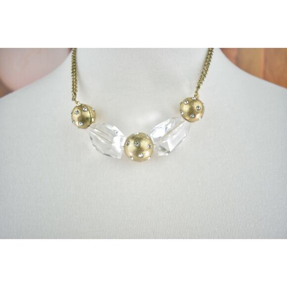 Jones of New York Chunky Clear Gold Tone Beads Collar Necklace 16 inch Extender - Picture 3 of 12